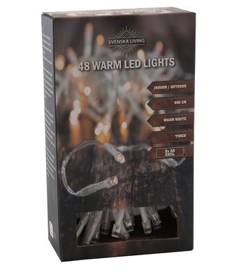 LED Lichterkette 48 LED - 400 cm / Timer - Innen + Außen - Batterie warmweiß