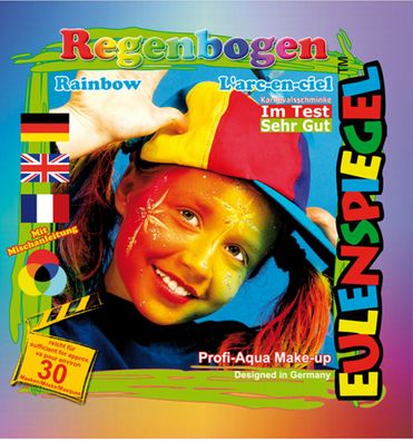 Eulenspiegel Motiv-Set Regenbogen, Schmink-Set mit Schmink-Anleitung, 1 Pinsel