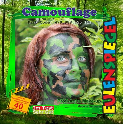 Eulenspiegel Motiv-Set Camouflage, Schmink-Set mit Schmink-Anleitung,1 Pinsel