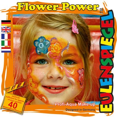 Eulenspiegel Motiv-Set Flower Power, Schmink-Set mit Schmink-Anleitung, 1 Pinsel