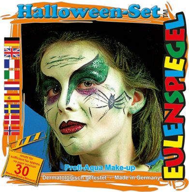 Eulenspiegel Motiv-Set Halloween-Set, Schmink-Set mit Schmink-Anleitung 1 Pinsel