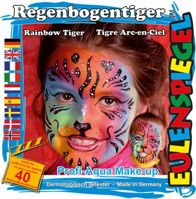 Eulenspiegel Motiv-Set Regenbogentiger, Schmink-Set, Schminkanleitung, 1 Pinsel