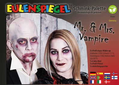 Eulenspiegel Schminkpalette Mr. & Mrs. Vampire Schmink-Set mit Anleitungsposter