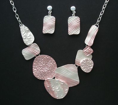 Schmuck- Set Collier Ohrstecker mit Silber 925 plat. Halskette in rosa Farbtönen