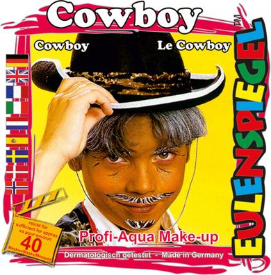 Eulenspiegel Motiv-Set Cowboy, Schmink-Set Cowboy mit Schminkanleitung, 1 Pinsel