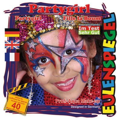 Eulenspiegel Motiv-Set Partygirl, Schmink-Set mit Schmink-Anleitung, 1 Pinsel