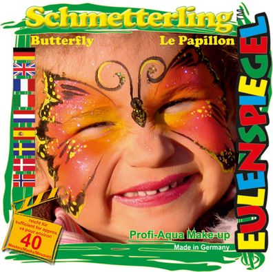 Eulenspiegel Motiv-Set Schmetterling Schmink-Set mit Schmink-Anleitung, 1 Pinsel