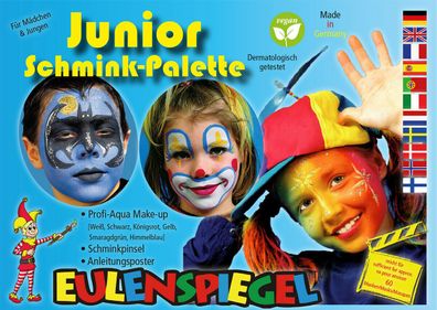 Eulenspiegel 6-Farben Schmink-Set, Junior Schmink-Palette mit Schmink-Anleitung