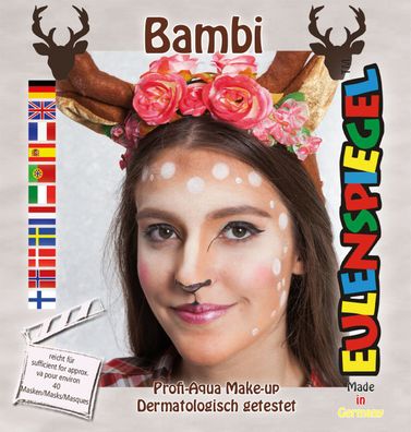Eulenspiegel Motiv-Set Bambi, Schmink-Set mit Schmink-Anleitung und 1 Pinsel