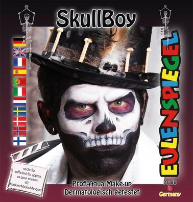 Eulenspiegel Motiv-Set SkullBoy, Schmink-Set mit Schmink-Anleitung und 1 Pinsel