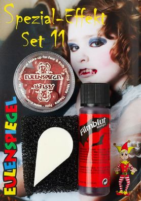 Eulenspiegel Spezial-Effekt Set 11 mit Filmblut dunkel 20 ml, 8 Blutkapseln