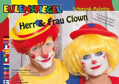 Eulenspiegel Schminkpalette Herr & Frau Clown Schmink-Set mit Anleitungsposter