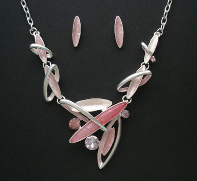 Schmuck- Set Collier Ohrstecker mit Silber 925 Halskette in Pink und Rosé Farben