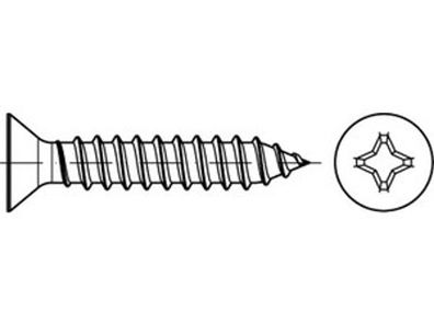 DIN 7982 A 2 Form C-H Senk-Blechschrauben mit Spitze mit Phillips-Kreuzschlitz H