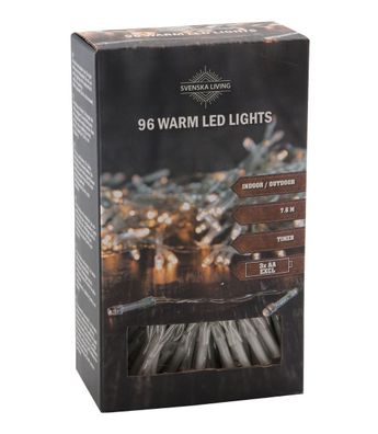 LED Lichterkette 96 LED - 760 cm / Timer - Innen + Außen - Batterie warmweiß