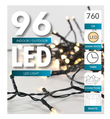 LED Lichterkette 96 LED - 760 cm / Timer / Fernbedienung - Innen + Außen warmweiß