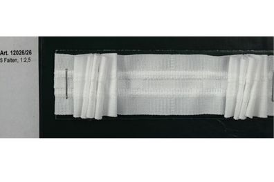 10 m. Gardinenband, 26 mm, Faltenband mit 5 Falten, 1/2,5, Weiß, Raffband 12026