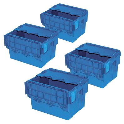 4 Mehrwegbehälter/ Versandbehälter mit Deckel, 22 l, LxBxH 400x300x265 mm, blau