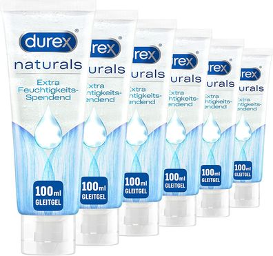 Durex Naturals Gleitgel Extra Feuchtigkeitsspendend, Wasserbasiertes, 6 x 100 ml
