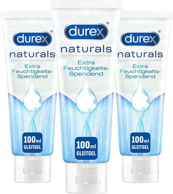 Durex Naturals Gleitgel Extra Feuchtigkeitsspendend - Wasserbasiertes 3 x 100 ml