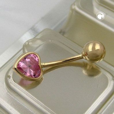 Piercing 20x6mm Zirkonia-Herz pink 14Kt GOLD