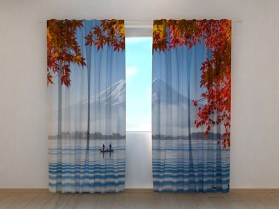 Fotogardine Berg Fuji, Vorhang mit Motiv, Digitaldruck, Gardine auf Maß