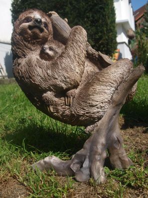 Faultier Deko Figur mit Baby AI wetterfest 33cm Gartenfigur Neuheit