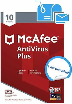 McAfee AntiVirus Plus|10 Geräte|immer aktuell für 1 Jahr|Code in a Box per Post