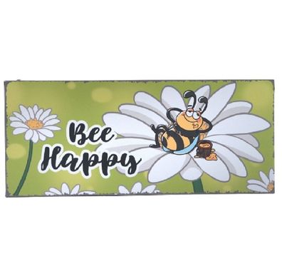 Blechschild, Wandschild, Bee Happy, Lustiges Schild mit Biene 13x31 cm