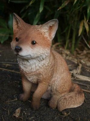 Fuchs Deko Figur Baby lebensgroß sitzend Waldtiere Gartenfigur Herbstdeko Hotant