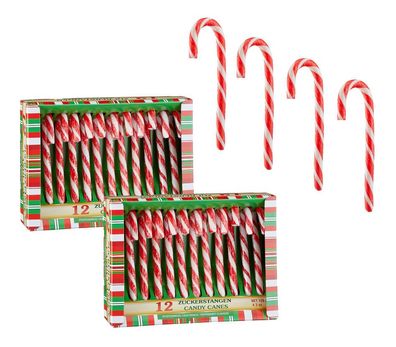 24x Zuckerstangen essbar - Erdbeere - Weihnachts Baum Deko Schmuck Candy Canes