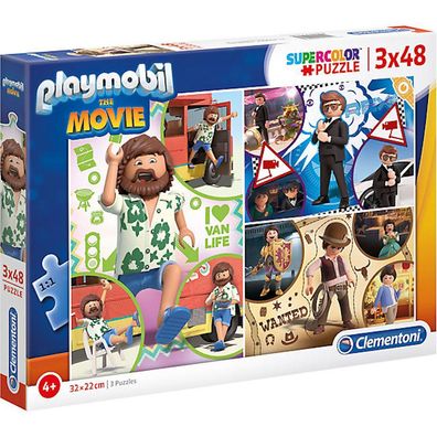 Clementoni 25243 - Playmobil The Movie - Puzzle, Supercolor, 3 x 48 Teile