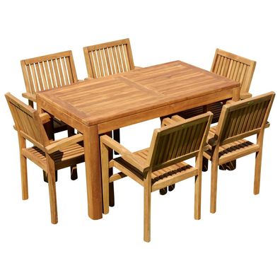 TEAK SET Gartengarnitur Gartentisch 140x80cm + 6 Miami Sessel stapelbar Teakholz