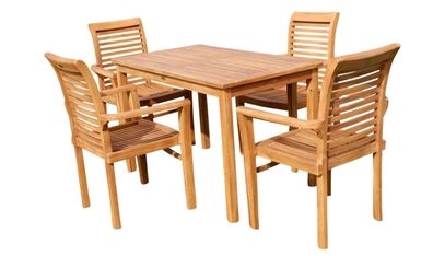 TEAK SET: Gartengarnitur Tisch 120x70 cm + 4x Sessel ALPEN Gartenmöbel Holz
