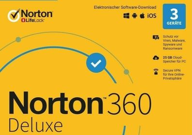 Norton Security 360 Deluxe|3 Geräte|1 Jahr|kein ABO|Download|eMail|ESD