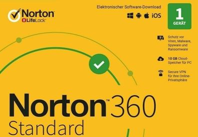 Norton Security 360 Standard|1 Gerät|1 Jahr|kein ABO|Download|eMail|ESD