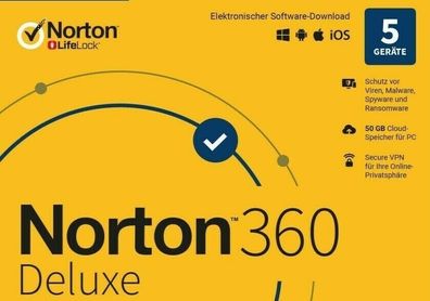Norton Security 360 Deluxe|5 Geräte|1 Jahr|kein ABO|Download|eMail|ESD