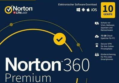 Norton Security 360 Premium|10 Geräte|1 Jahr|kein ABO|Download|eMail|ESD