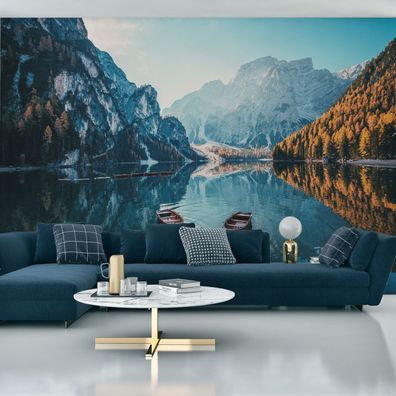 Muralo Selbstklebende Fototapeten XXL Boote See Gebirge Landschaft 3D 4032