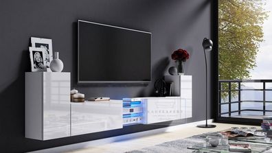 Tv Lowboard Galaxy Weiß Hochglanz/ Weiß MDF Design Board HiFi Tisch Beleuchtung