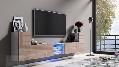 Tv Lowboard Galaxy Cappuccino Hochglanz/ Weiß MDF Design Board HiFi Tisch Beleuchtung