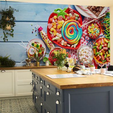 Muralo Selbstklebende Fototapeten XXL Esszimmer Bunte Süßigkeiten 3D 3193