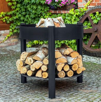 Korono Stahl Feuerschale mit Holzfach Ø 60-70-80cm mit Zubehör, Hand Made