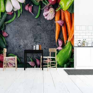 Muralo Selbstklebende Fototapeten XXL Esszimmer Gemüse Beton Natur 3287