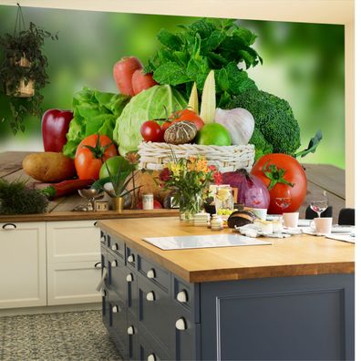 Muralo Selbstklebende Fototapeten XXL Esszimmer Gemüse Holz Dekor 3291