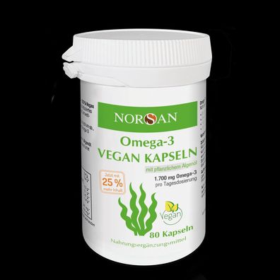 Norsan Omega-3 Vegan Kapseln 80 Stück 1700mg Omega-3 pro Tagesdosis NEU