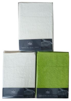 Möve 3er Pack Handtücher, Badetücher unifarben creme 100 x 150 cm und grün, crem