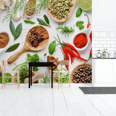 Muralo Selbstklebende Fototapeten XXL Küche Gewürze Gemüse 3D 3156
