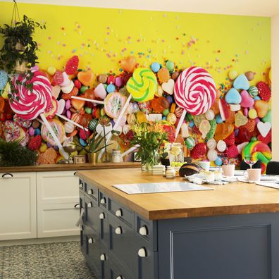 Muralo Selbstklebende Fototapeten XXL Küche Lutscher Bonbons Herzen 3202