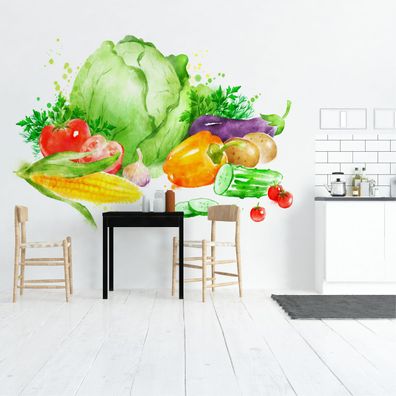 Muralo Selbstklebende Fototapeten XXL Küche Gemüse Aquarell 3D 3280